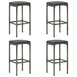 vidaXL Tabourets de bar avec coussins lot de 4 gris résine tressée 