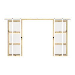 Vente-Unique Porte coulissante double avec système à galandage en bois et verre trempé dépoli - 3 fenêtres - 2 x H205 x L83 cm - ACOSTA II pas cher