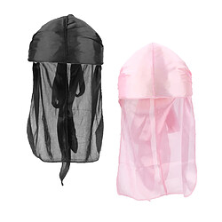 Acheter 2 Pièces Durag Headwear Cap Chute De Cheveux Écharpe Bandana Turban Noir + Rose