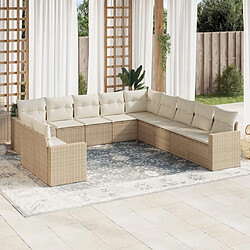 vidaXL Salon de jardin 11 pcs avec coussins beige résine tressée 