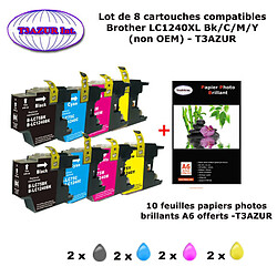 T3Azur 8 cartouches compatibles LC1240 XL pour Brother MFC J430W J5910DW J625DW J6510DW J6710DW J6910DW J825DW +10f A6 brillantes -T3AZ