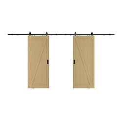 Avis Vente-Unique Porte coulissante double avec système en applique en bois et MDF - Naturel clair - 2 x H205 x L73 cm - BALERMA