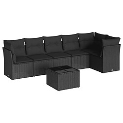 vidaXL Salon de jardin 7 pcs avec coussins noir résine tressée