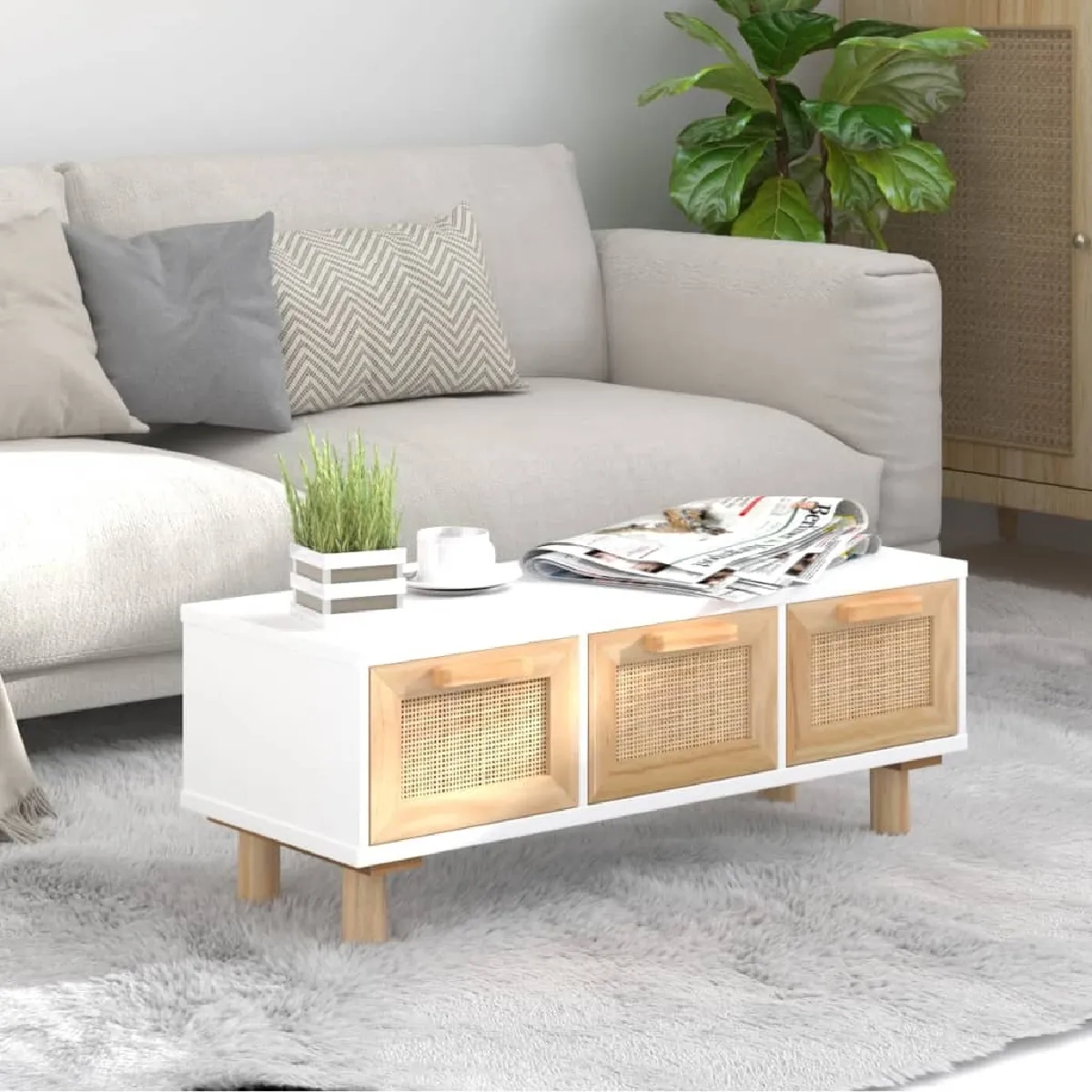 Maison Chic Table basse,Table Console Table d'appoint, Table pour salon Blanc 80x40x30 cm Bois d'ingénierie et pin massif -MN62962