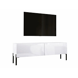 3XELIVING Meuble TV en couleur Blanc mat / Blanc brillant avec pieds droits en noir, D: l : 140 cm, H : 52 cm, P : 32 cm