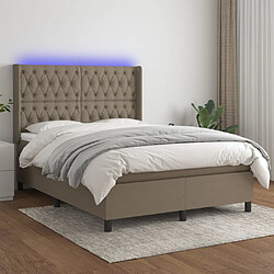 vidaXL Sommier à lattes de lit matelas et LED Taupe 140x190 cm Tissu