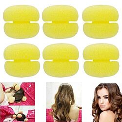 pack de 6pcs haute-élastique éponge cheveux bigoudi rouleaux de rouleau cheveux curling bun jaune