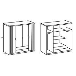 Avis Inside 75 Armoire avec corniche BELOU 5 portes 2 tiroirs décor graphite rechampis aspect clayettes chêne artisan