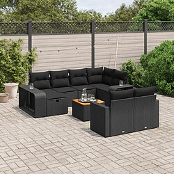 vidaXL Salon de jardin 11 pcs avec coussins noir résine tressée 