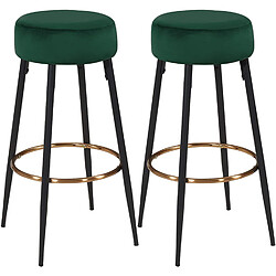 Decoshop26 Lot de 2 tabourets de bar en tissu velours vert foncé cadre en métal avec repose-pieds TDB09216