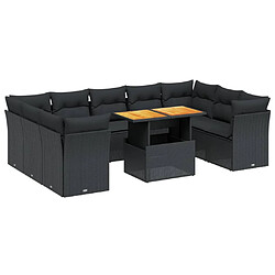 vidaXL Salon de jardin 10 pcs avec coussins noir résine tressée