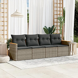 vidaXL Salon de jardin 4 pcs avec coussins gris résine tressée 