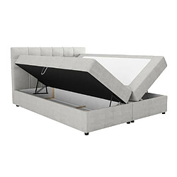 Avis Vente-Unique Ensemble complet literie déco tête de lit capitonnée + sommiers coffre + matelas + surmatelas - 160 x 200 cm - Tissu - Gris clair - KIDA de YSMÉE