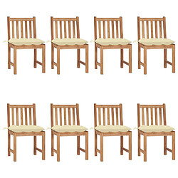 vidaXL Chaises de jardin lot de 8 avec coussins Bois de teck massif