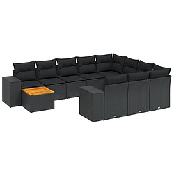 vidaXL Salon de jardin 11 pcs avec coussins noir résine tressée