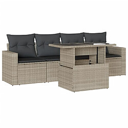 vidaXL Salon de jardin 5 pcs avec coussins gris clair résine tressée