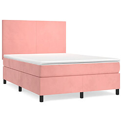 vidaXL Sommier à lattes de lit avec matelas Rose 140x200 cm Velours