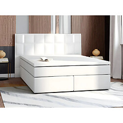 Vente-Unique Ensemble complet boxspring tête de lit avec leds + sommiers + matelas + surmatelas - 160 x 200 cm - Simili - Blanc - BILBAO de YSMÉE