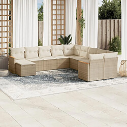 Maison Chic Salon de jardin 11 pcs avec coussins | Ensemble de Table et chaises | Mobilier d'Extérieur beige résine tressée -GKD60651