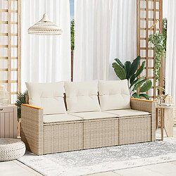 vidaXL Salon de jardin avec coussins 3 pcs beige résine tressée