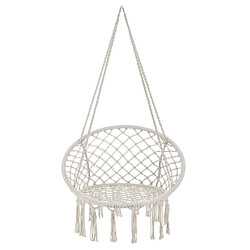 Avis Siège Rond Hamac Chaise Suspendue à Franges Jusqu'à 150kg avec 4 Cordes d'Attache pour Intérieur Extérieur Diamètre d'Assise 60cm Crème [casa.pro]