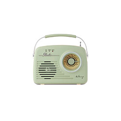 Radio rétro HALTERREGO , AM/FM, lecteur USB/ Carte SD, aux in / prise casque, fonctionne sur pile (non incluse) ou câble d'alim (inclus), vert