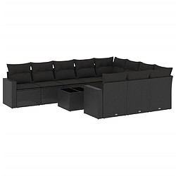 vidaXL Salon de jardin 11 pcs avec coussins noir résine tressée