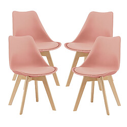 Lot de 4 Chaises de Salle à Manger Scandinave Siège Cuisine Plastique Similicuir Hêtre 81 x 49 x 57 cm Rose [en.casa]