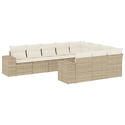 vidaXL Salon de jardin avec coussins 10 pcs beige résine tressée