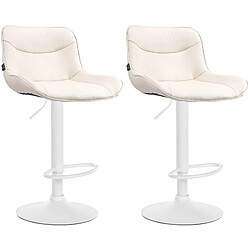 Decoshop26 Lot de 2 tabourets de bar x1 avec coutures décoratives en PVC crème pied en trompette métal blanc 10_0004457