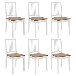 Decoshop26 Lot de 6 chaises de salle à manger cuisineà dîner avec coussins blanc bois solide CDS022953 