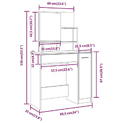 vidaXL Coiffeuse avec miroir blanc brillant 86,5x35x136 cm pas cher