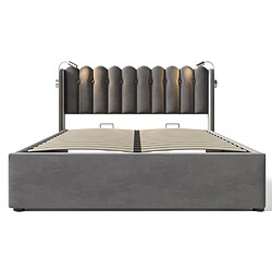 Sweiko Lit coffre 160x200 cm Lit double rembourré Avec fonction de chargement et deux lampes de lecture Gris Avec matelas