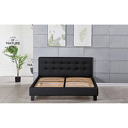 Nuits D'Or frederic - Solide et Confortable Lit avec Sommier + Tête de Lit Capitonnee Couleur NOIR + Pieds en 10 cm pour matelas en 140x200 - 2 x 13 Lattes - revetement PVC Simili facile d'entretien - Montage Rapide et Facile 