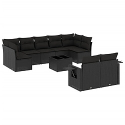 vidaXL Salon de jardin 10 pcs avec coussins noir résine tressée