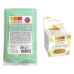 Scrapcooking Pâte à sucre vert d'eau 250 g + paillettes dorées