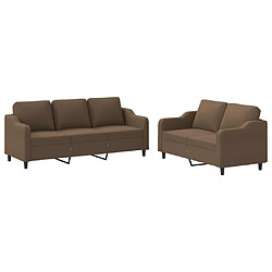 vidaXL Ensemble de canapés 2 pcs avec coussins Marron Tissu