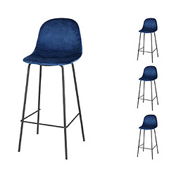 Mes Lot de 4 tabourets de bar 47x43x105 cm en velours bleu foncé