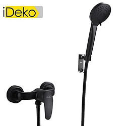 iDeko® Robinet de douche salle de bain mural avec pommeau de douche 3 modèle de pluie en laiton céramique Noir