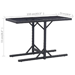 vidaXL Table de jardin Noir 110x53x72 cm Verre et résine tressée pas cher