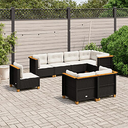 vidaXL Salon de jardin 8 pcs avec coussins noir résine tressée