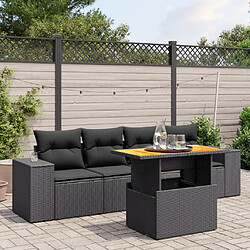 vidaXL Salon de jardin 5 pcs avec coussins noir résine tressée