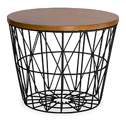 ICONIK INTERIOR Table d'appoint ronde - Design industriel - Bois et métal - Basker Noir