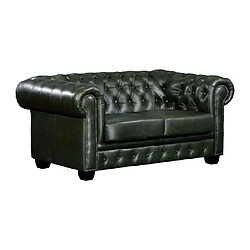 Avis Vente-Unique Canapé chesterfield 2 places BRENTON 100% cuir de buffle - Vert empire