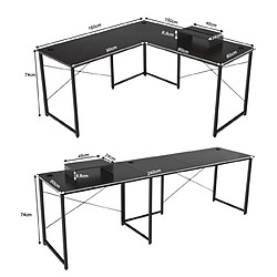 Helloshop26 Bureau d'angle 150 x 150 x 74 cm ajustable à bureau droit grand table pour 2 personnes noir 20_0005642 pas cher