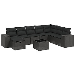 Maison Chic Ensemble Tables et chaises d'extérieur 9 pcs avec coussins,Salon de jardin noir résine tressée -GKD428750