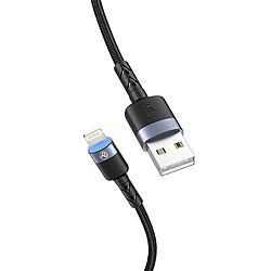 Câble de données Tellur, USB vers Lightning, LED, Nylon tressé, 2m, Noir