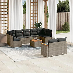 Maison Chic Salon de jardin avec coussins 10 pcs, Ensemble Tables et chaises de jardin, gris résine tressée -GKD859613