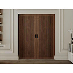 Vente-Unique Porte coulissante double avec système à galandage en MDF et bois naturel foncé - 2 x H205 x L83 cm - SANDORA 