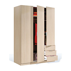 Armoire avec 3 portes et 3 tiroirs coloris Chêne en mélamine - Dim: 180 x 121 x 52 cm -PEGANE-